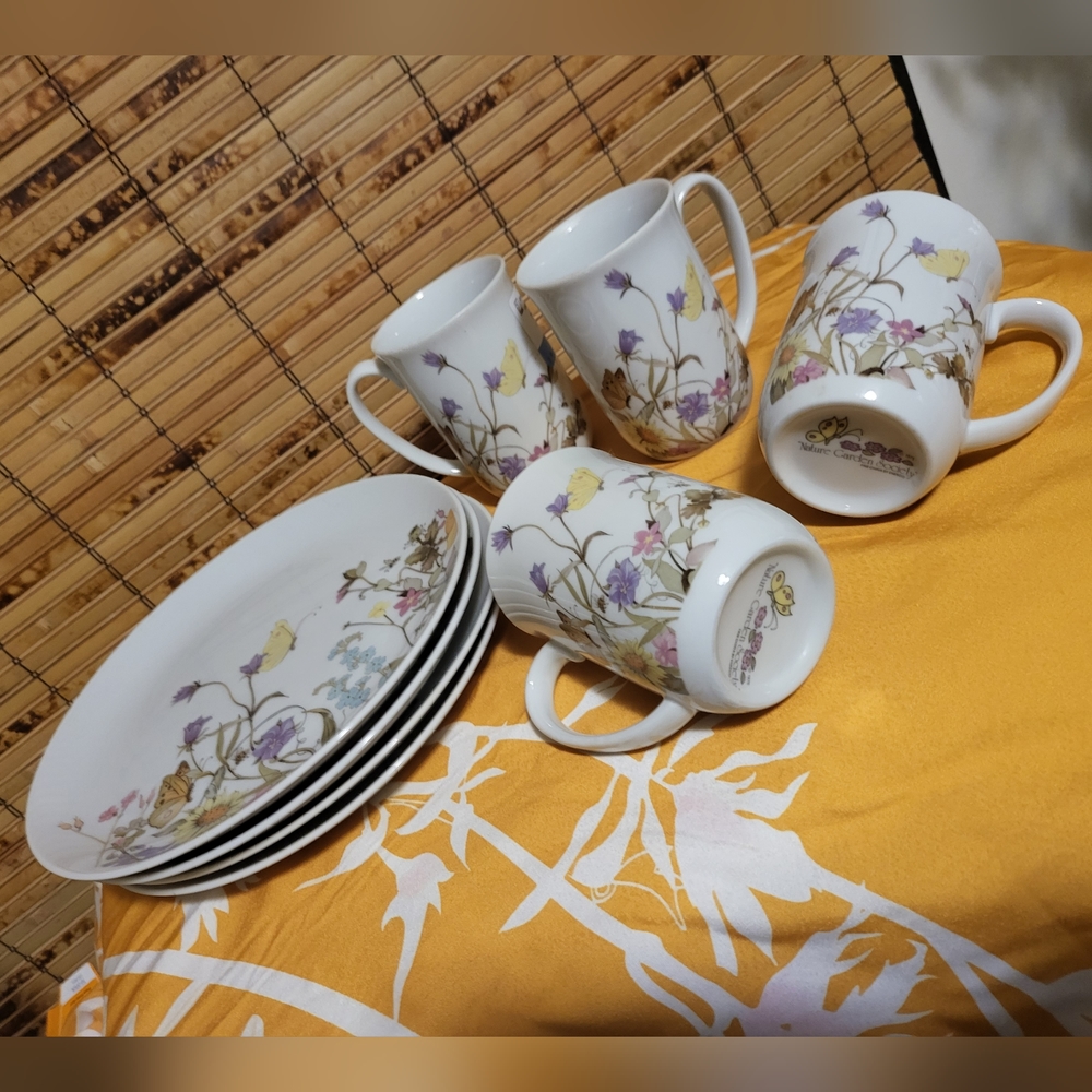 Vtg 1975 Nature Garden Society~8pc Set Fine China by Enesco